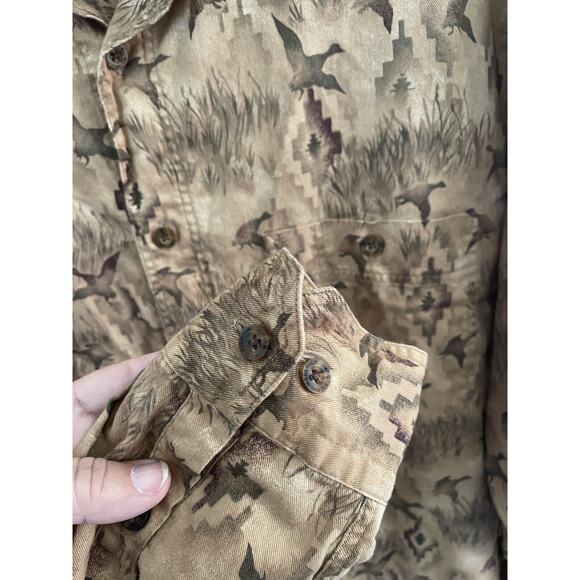 WOOLRICH Mens Long Sleeve Button Shirt Brown with ducks Soft Warm Tan XL - Picture 5 of 6